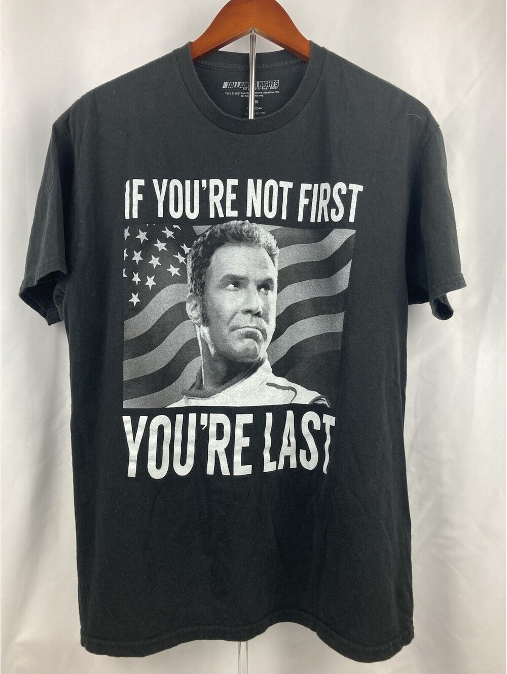 Men’s L Talladega Nights If You're Not First You're Last Ricky Bobby Flag Shirt